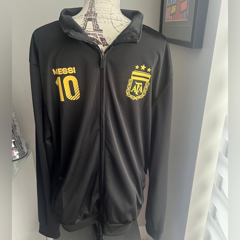Lionel Messi Argentina National Futbol Team Track Jacket Black/Yellow Size Large